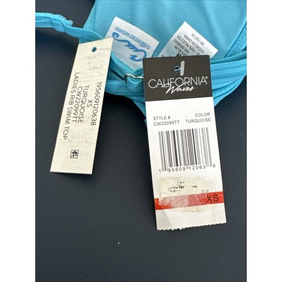 California Waves Juniors XS Bralette Ribbed Knit Swim Top Turquoise NWT - Picture 11 of 15